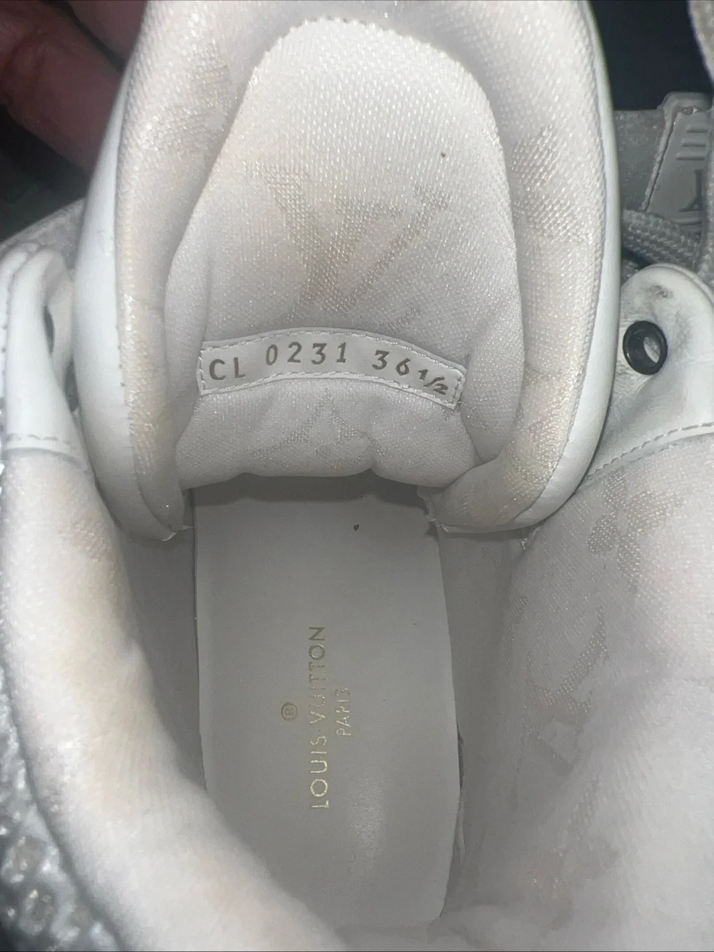 Louis Vuitton White & Silver Monogram High-Top Trainer